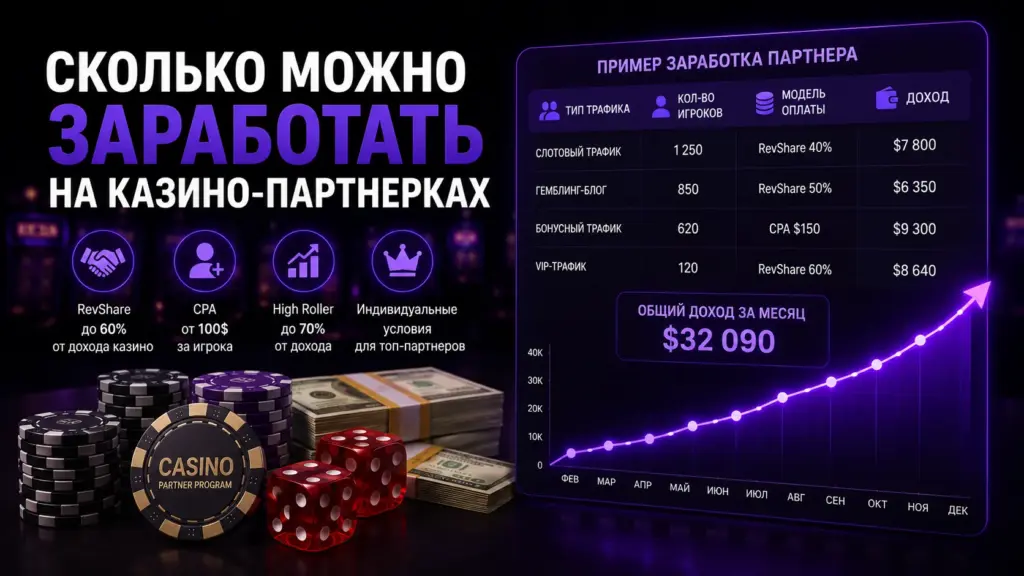 Сколько можно заработать на казино-партнерках
