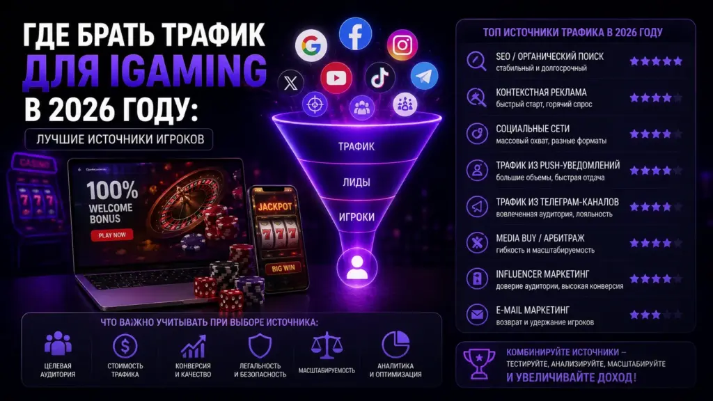 Где брать трафик для iGaming в 2026 году