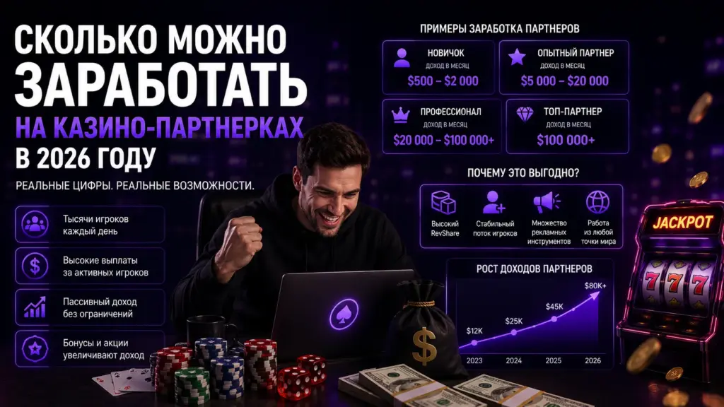 Сколько можно заработать на казино-партнерках
